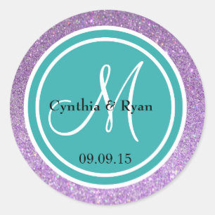 Sticker Rond Parties scintillant violette et Mariage bleu Turqu