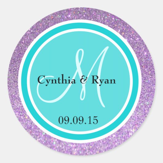 Sticker Rond Parties scintillant violette et Mariage Turquoise  (Devant)