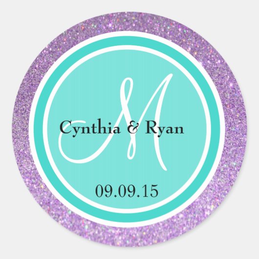 Sticker Rond Parties scintillant violette et Mariage Turquoise  (Devant)