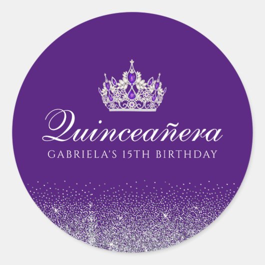 Sticker Rond Parties scintillant violette Quinceanera (Devant)