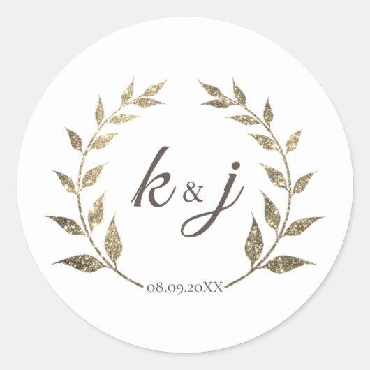 Sticker Rond Parties scintillant Wreath Monogramme Mariage Enre (Devant)