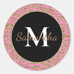 Sticker Rond Parties scintillant Zebra Gold Rose