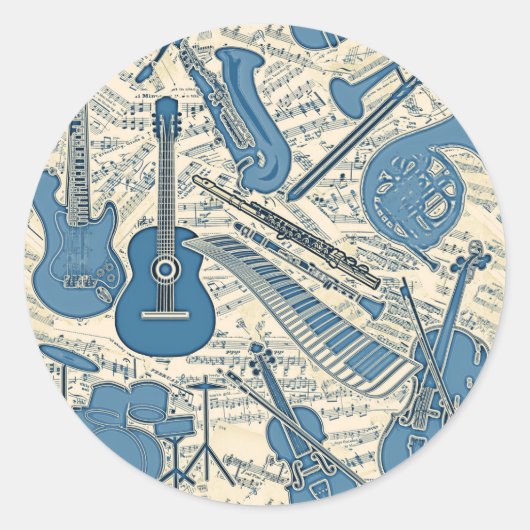 Sticker Rond Partition Musique et instruments Blue/Ivory ID481 (Devant)