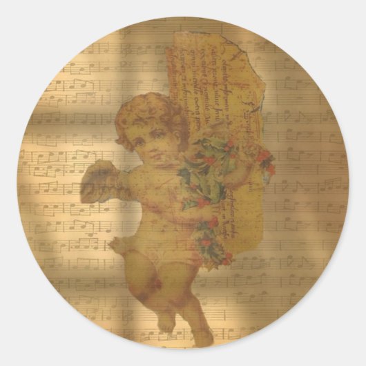Sticker Rond Partition vintage et Faded Angel Noël (Devant)