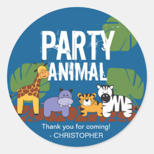 Sticker Rond Party Animal Safari thème anniversaire bleu