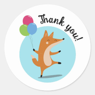 Sticker Rond Party Fox With Balloons Custom Text