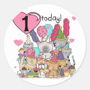 Sticker Rond Party Kittens 1er Anniversaire Tshirts et cadeaux