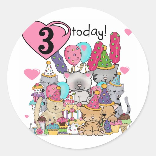 Sticker Rond Party Kittens 3e anniversaire Tshirts et cadeaux (Devant)