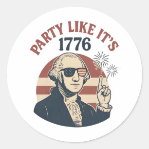 Sticker Rond Party Like It's 1776 - Retro George Washington Des