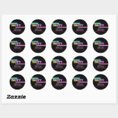 Sticker Rond PARTY Neon Llow Black Anniversaire Favoriser Stick (Feuille)