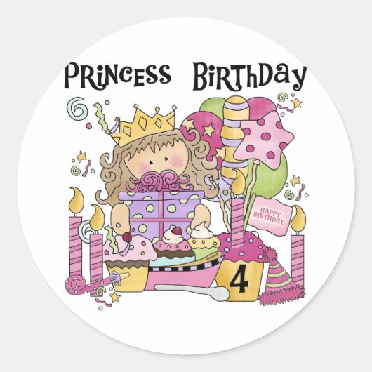 Sticker Rond Party Princess 4th Birthday Tshirts et cadeaux (Devant)