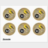 Sticker Rond Paruline protonotaire jaune gaie avec Monogramme (Feuille)