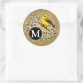 Sticker Rond Paruline protonotaire jaune gaie avec Monogramme (Sac)
