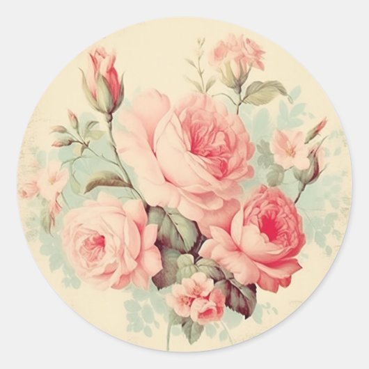 Sticker Rond Parures Patinées, Shabby Chic Rose (Devant)