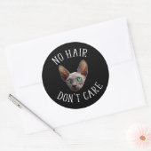 Sticker Rond Pas de cheveux s'en fiche Funny Sphynx Chat (Enveloppe)