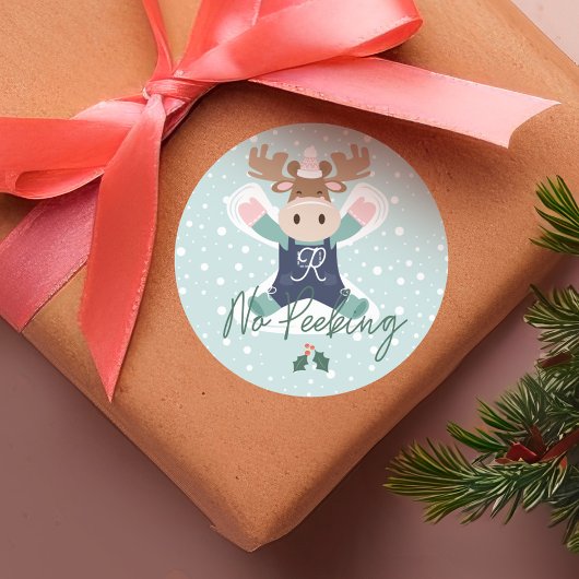 Sticker Rond Pas de Peeee mignon Bois Moose Angel de neige