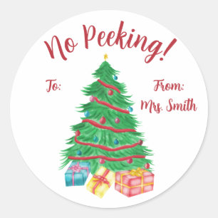 Sticker Rond Pas De Pékin ! Arbre de Noël avec cadeaux