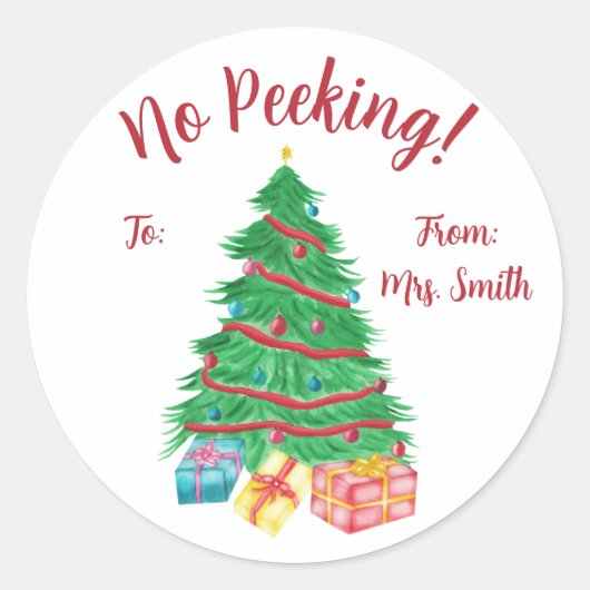 Sticker Rond Pas De Pékin ! Arbre de Noël avec cadeaux (Devant)