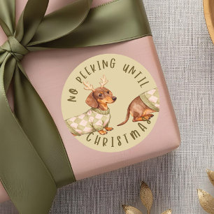 Sticker Rond Pas De Pékin Jusqu'À Noël Mignonne Chien Dachshund