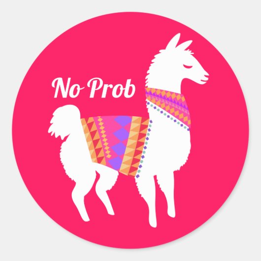 Sticker Rond Pas de Prob Llama mignonne Parti Rouge brillant (Devant)