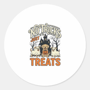 Sticker Rond Pas de tours juste des friandises Halloween Chien