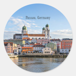 Sticker Rond Passau, Allemagne, photo du paysage urbain