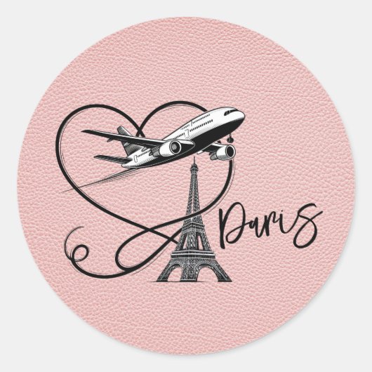 Sticker Rond Passeport Paris rose (Devant)