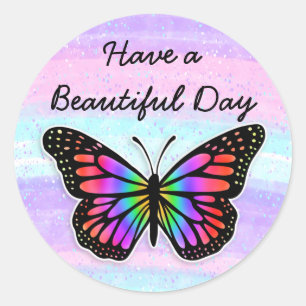Sticker Rond Passez une Belle Journée Papillon Violet