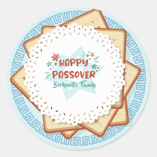 Sticker Rond Passover Pesach bleu et blanc Matzah (Devant)
