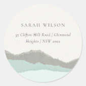 Sticker Rond Pastel Aqua Grey Kraft Mountain Wave Adresse (Devant)