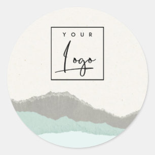 Sticker Rond Pastel Aqua Kraft Mountain Wave Torn Edge Logo