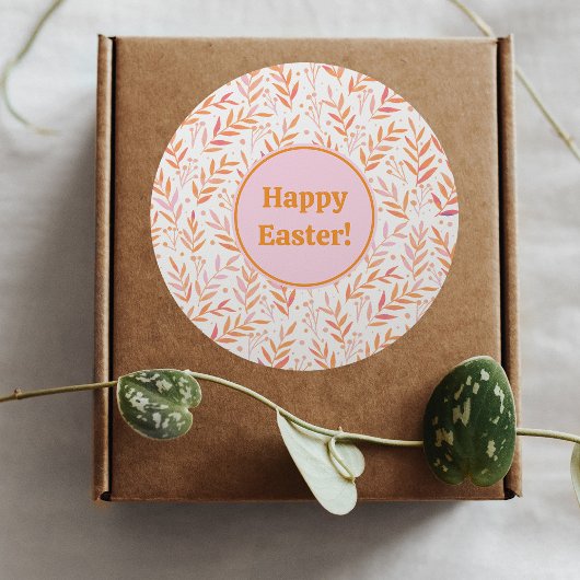 Sticker Rond Pastel aquarelle branches orange et rose Pâques
