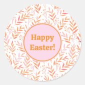 Sticker Rond Pastel aquarelle branches orange et rose Pâques (Devant)