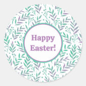Sticker Rond Pastel aquarelle branches violet vert Pâques (Devant)