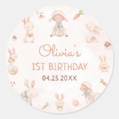 Sticker Rond Pastel Aquarelle Bunny Pâques Anniversaire (Devant)