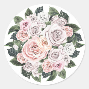 Sticker Rond Pastel aquarelle Rose bouquet