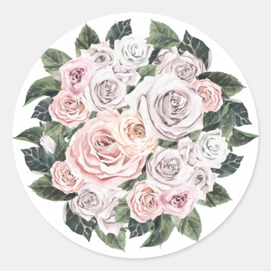 Sticker Rond Pastel aquarelle Rose bouquet (Devant)