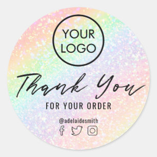 Sticker Rond pastel arc-en-ciel fausse parties scintillant merc