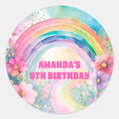 Sticker Rond Pastel Arc-en-ciel Fleurs Rétro Anniversaire (Devant)
