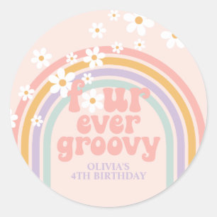 Sticker Rond Pastel arc-en-ciel quatre jamais super 4ème annive