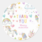 Sticker Rond Pastel arc-en-ciel unicorne magie merci anniversai (Devant)