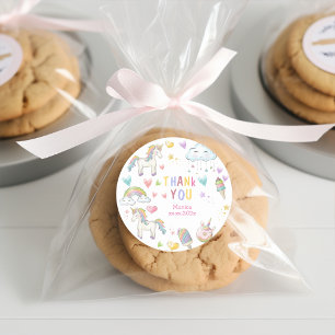 Sticker Rond Pastel arc-en-ciel unicorne magie merci anniversai