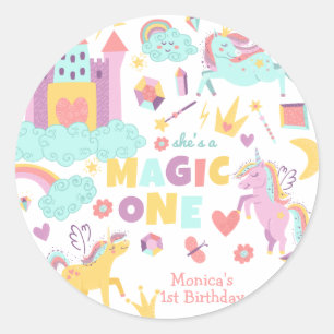 Sticker Rond Pastel arc-en-ciel unicorne magie un anniversaire