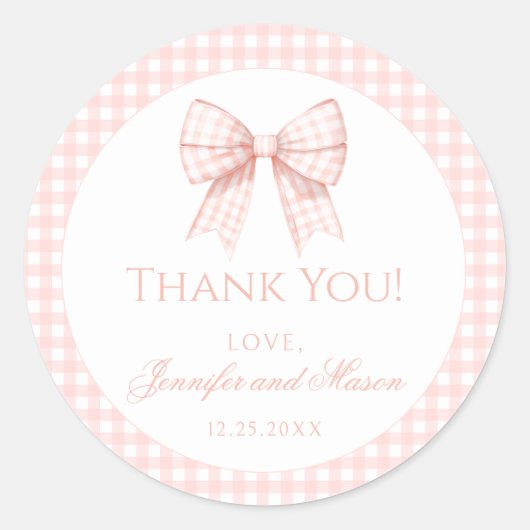 Sticker Rond Pastel arc rose en vichy baby shower merci (Devant)