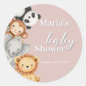 Sticker Rond Pastel Baby shower tropical Jungle Safari Animaux (Devant)