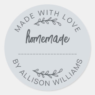Sticker Rond Pastel Bleu Fait Avec Amour Nourriture Faite Maiso