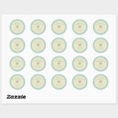 Sticker Rond Pastel Blue Et Crème Floral Damas (Feuille)