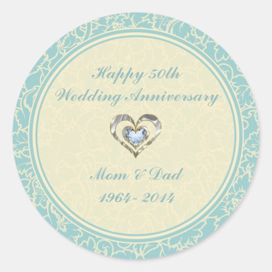 Sticker Rond Pastel Blue Et Crème Floral Damas (Devant)