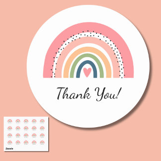 Sticker Rond Pastel Bohème Arc-en-ciel avec Merci du Coeur