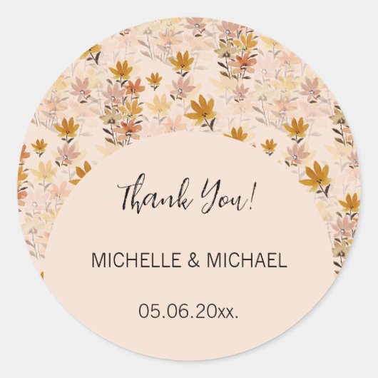 Sticker Rond Pastel Boho Mustard Jaune Fleurs sauvages (Devant)